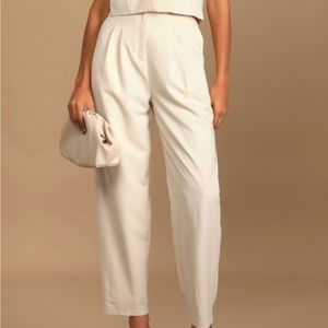 Lulu’s Posh Company Ivory Pleaded High-Waisted Trouser Pant